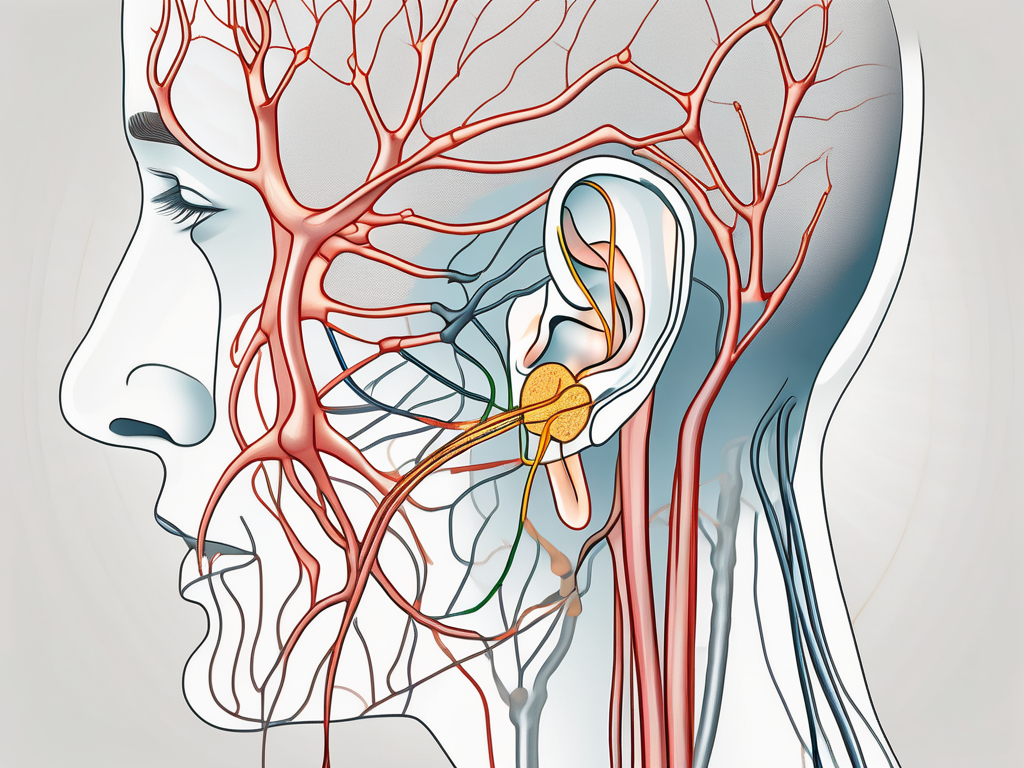 The auricular nerve branching out in the human ear