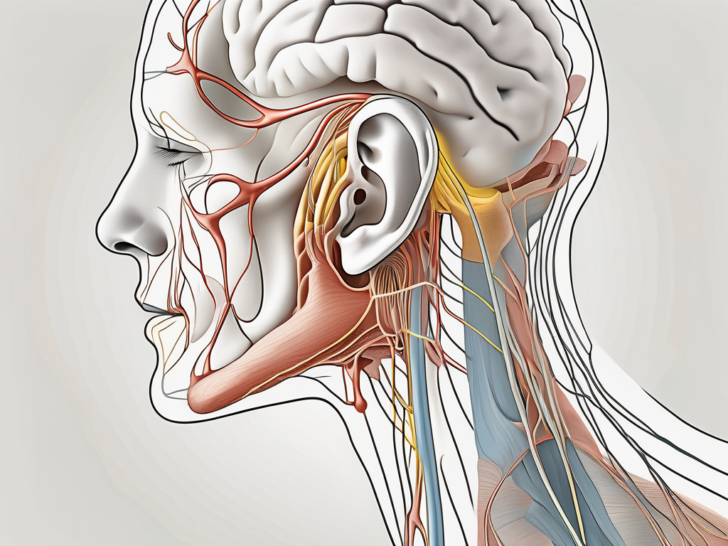 The human ear anatomy highlighting the cochlear nerve and its connection to the brain