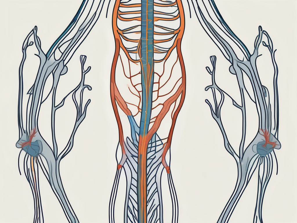 The perineal nerve branching out in the pelvic region